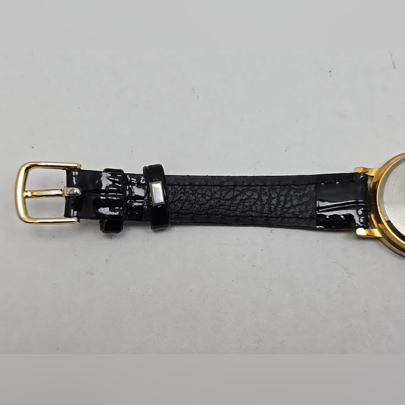 Vintage Avon Watch Women 24mm Black Gold Tone Floating Crystals New Battery - Picture 9 of 11